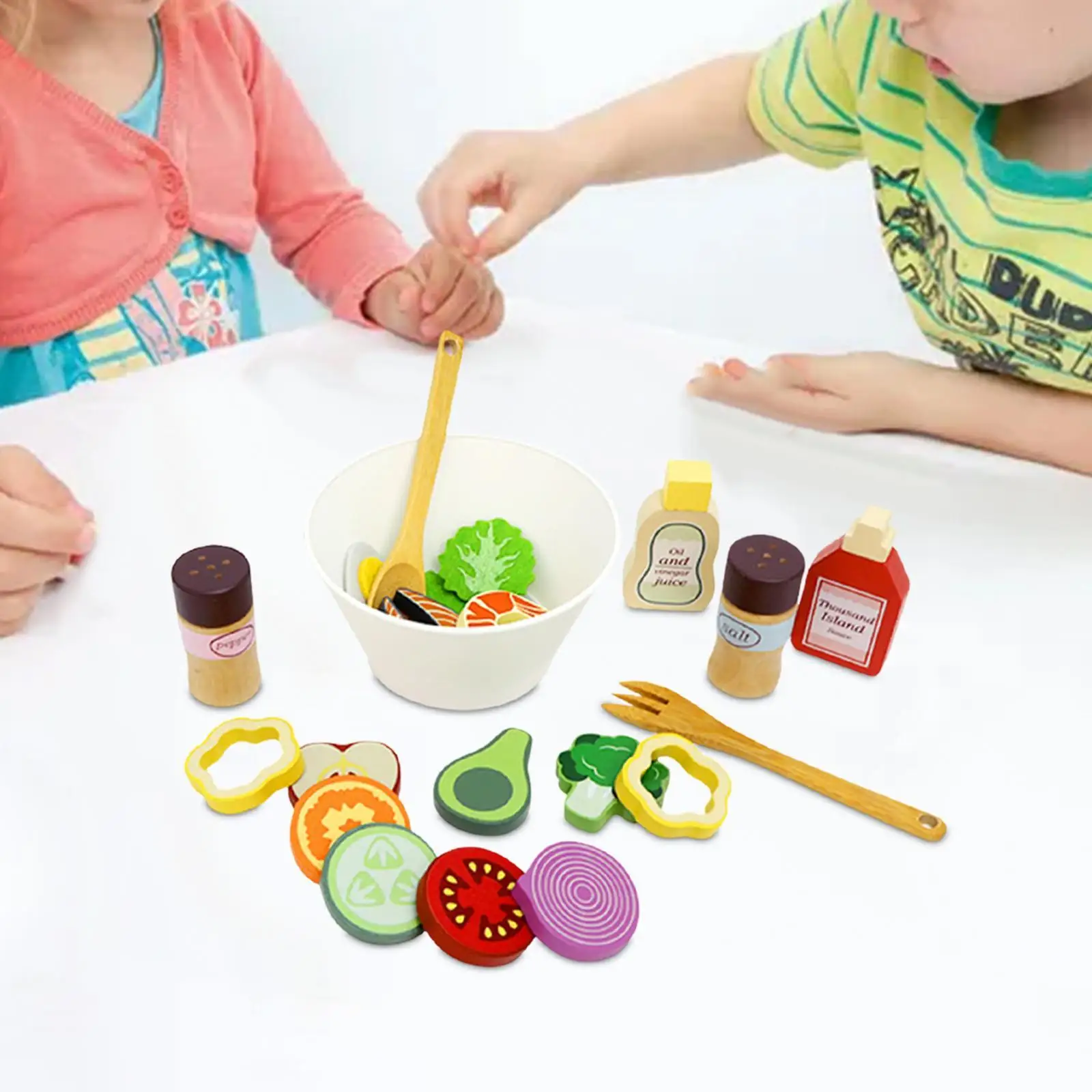 Wooden Play Salad Set Pretend Play Kitchen Toys Food Learning Role Play Montessori Pretend Salad Play for Interaction Party