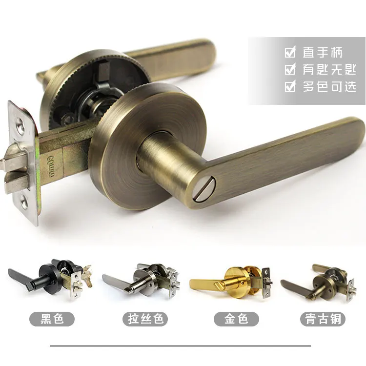 Yellow antique bronze key, entrance door handle with lock, outer door lock and key, bedroom retro door handle, zinc alloy