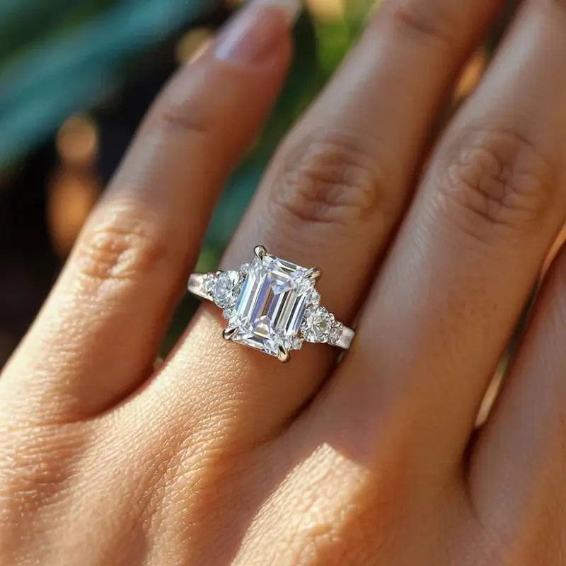 925 Sterling Silver Luxury Solitaire Big Rectangle CZ Women Wedding Engagement Ring Party Elegant Female Fashion Jewelry Gifts