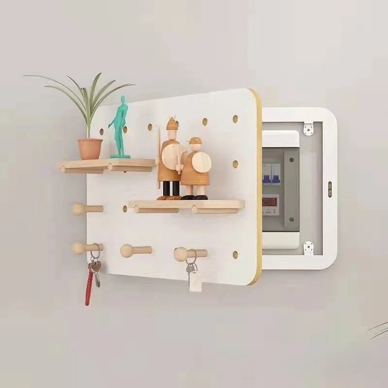 Solid Wood Pegboard Electrical Box Cover Wall Decor Organizer Shelf for Home Circuit Panel Hide & Storage view 4