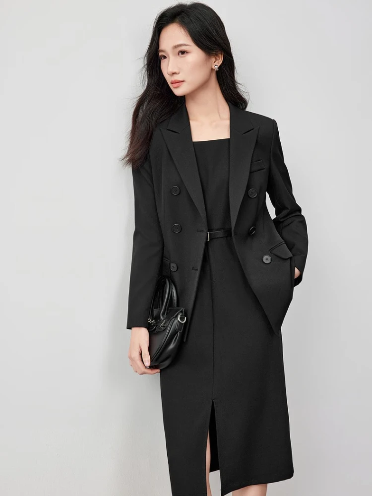 

SENTUBILA Blazer Dress Suit Elegant Autumn 2025 Woman Long Sleeve Lapel Collar Coat Vest Sashes Dress Ladies Sets 151Z80054Z