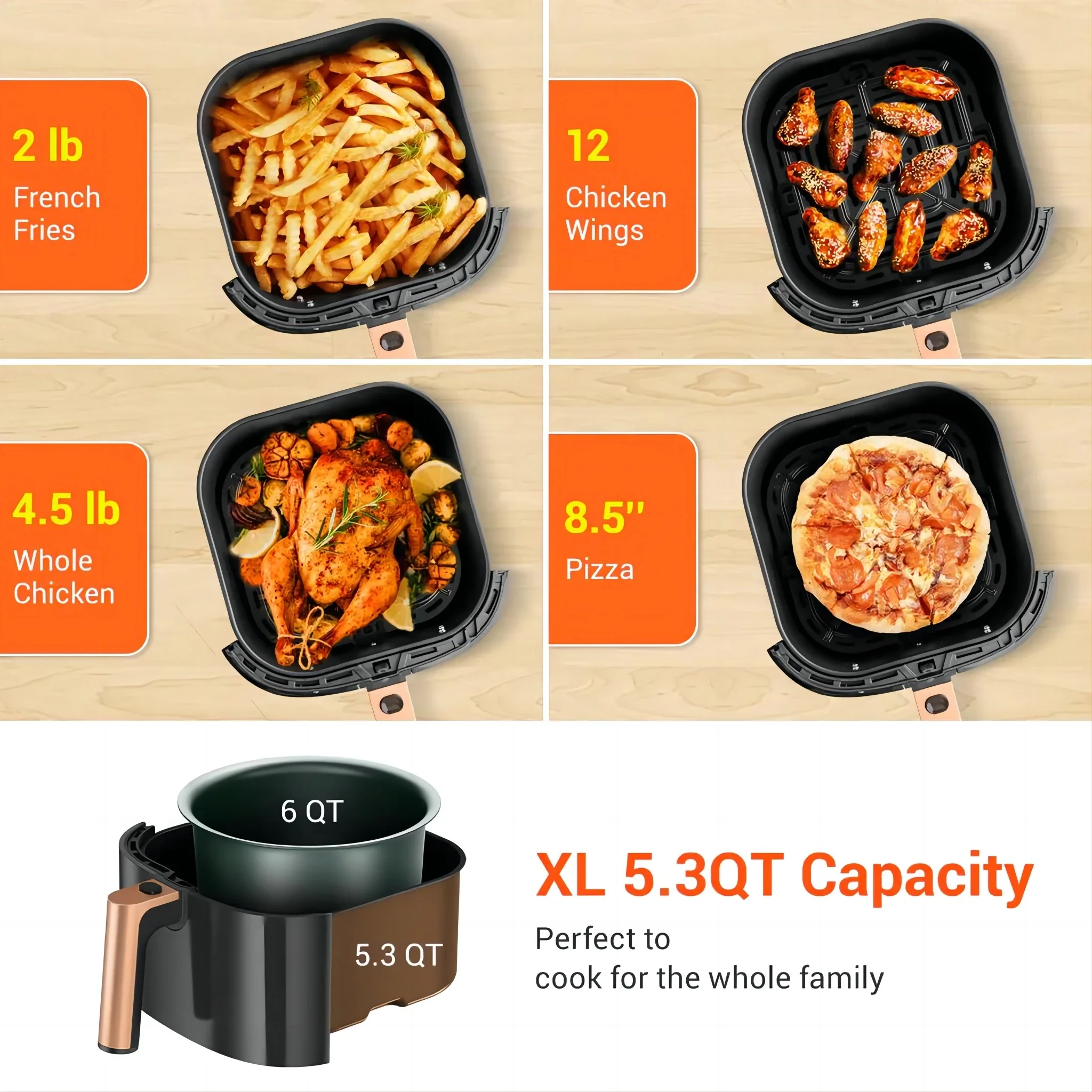 K10 Smart Air Fryer หนึ่ง- พร้อมการตั้งค่าล่วงหน้า 11 แบบ ตะกร้าแบบไม่ติดและเครื่องล้างจานได้