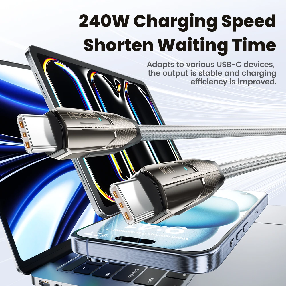 Toocki 240W Cable USB C to USB C PD3.1 Fast Charging Type C Cable for iPhone 16 15 Macbook Samsung Galaxy S24 S23  Xiaomi Huawei