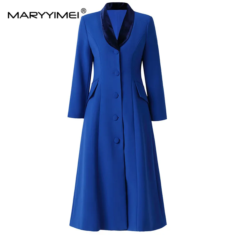 

MARYYIMEI New Fashion Runway Designer Women's V-Neck Single-Breasted High-Waisted Long-Sleeved Luxury Commuter Style Trench Coat