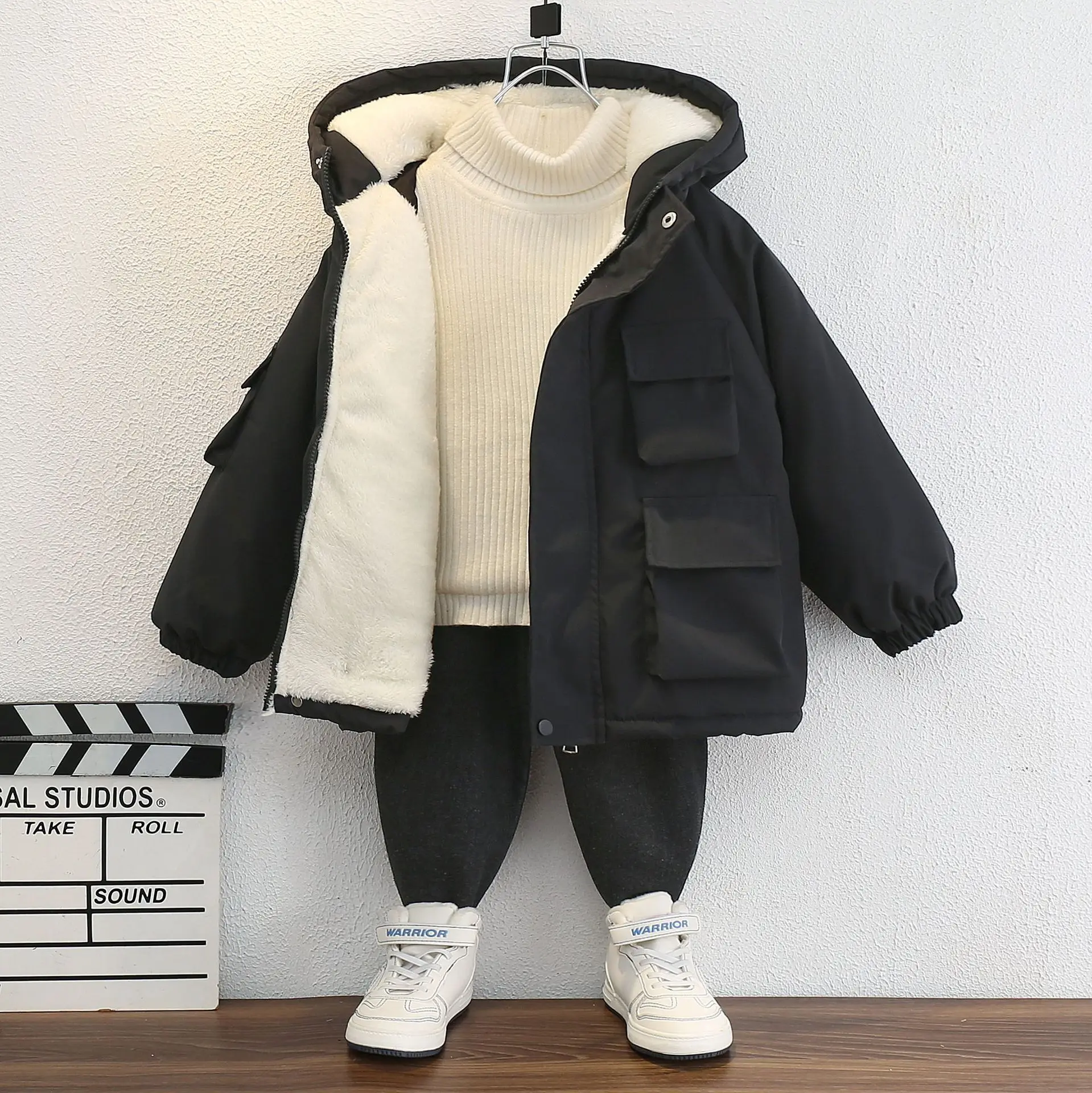 3-10 Years Keep Warm Winter Boys Jacket Teenager Fashion Plus Velvet Thicken Hooded Zipper Coat Children Outerwear Clothing