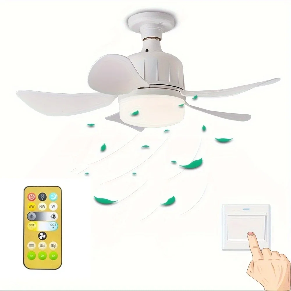 

LED 30W Socket Ceiling Fan with Light 45CM Screw Ceiling Fans with Lights with Remote, For Bedroom Garage Kitchen