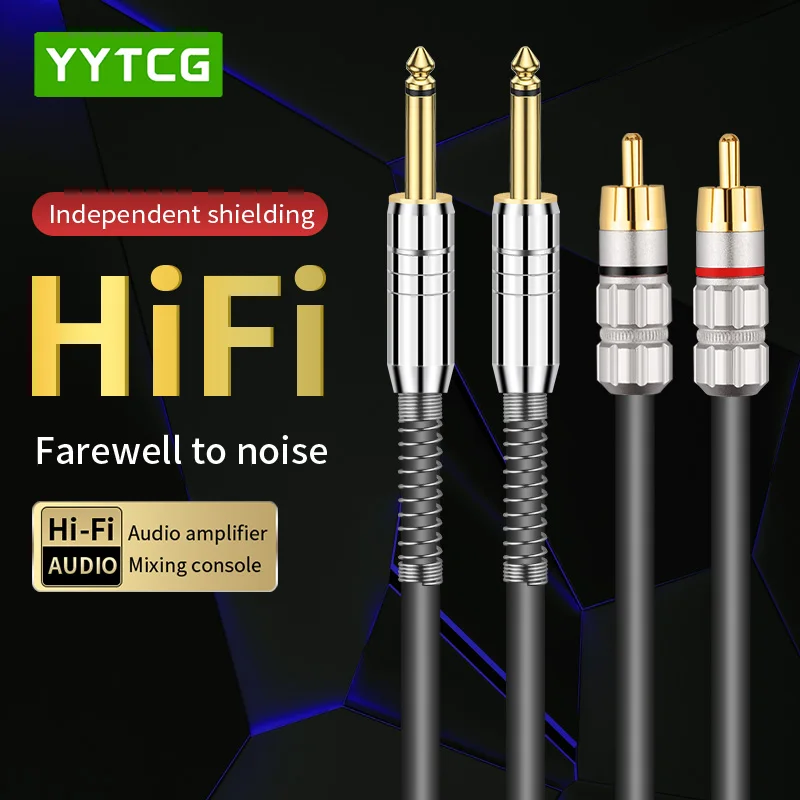 Dual 6.5 to 2RCA audio cable OFC 6.5mm to Double lotus Audio Cable 2 Pairs of 2 Lotus RCA to 6.5 Mixing Console Cable