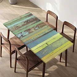 Customi Retro Green Wooden Tablecloth with Rectangular Elastic Band and Edge Closure Waterproof and Wear-resistant Table Cover
