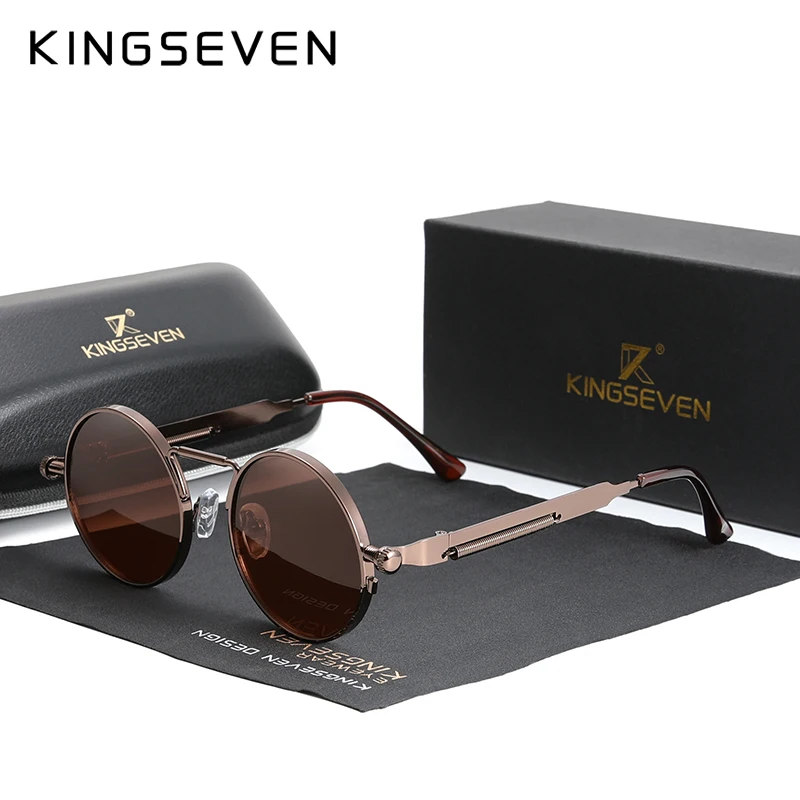 KINGSEVEN Gothic Steampunk Sunglasses Polarized For Men UV400 Blocking High Quality Glasses Women Round Frame Retro Eyewear