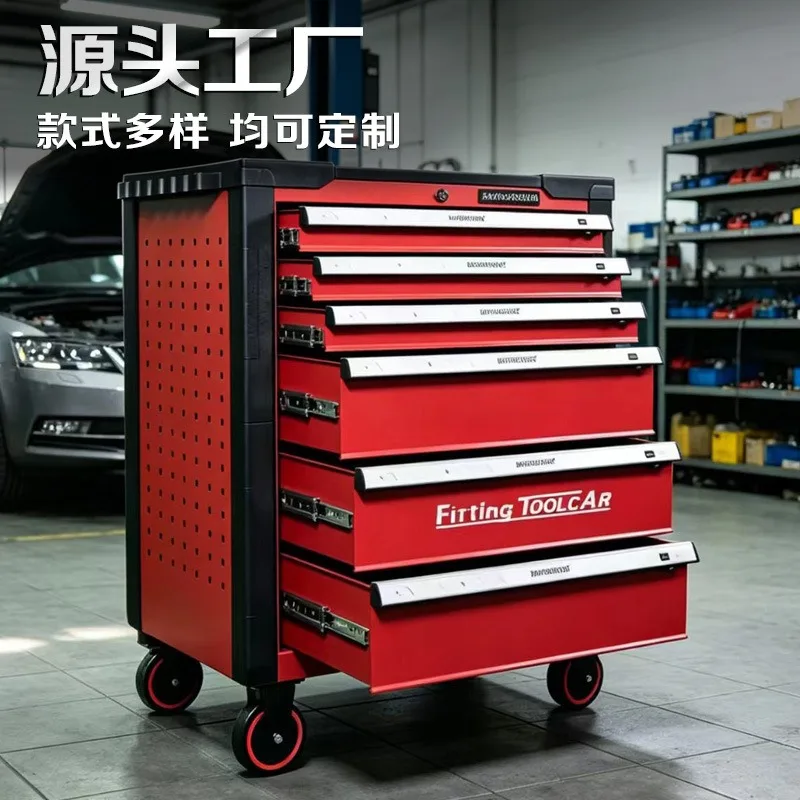 Drawer type heavy duty mobile tool cabinet hardware auto repair workshop tool cart manufacturer maintenance storage trolley