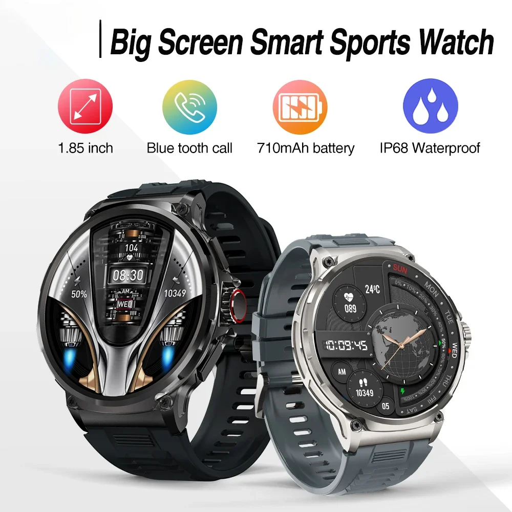 IP68 Waterproof Men Smart Watch 710Mah Sports Fitness Music Heart Rate Bracelet Outdoor Weather Smartwatch 1.85