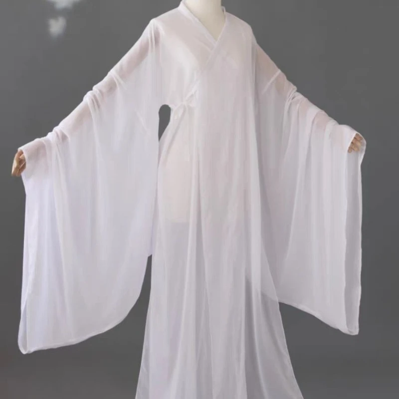 White Chiffon Hanfu Inner Long Robe Tang Suit Ancient Costume Ming Dynasty Sleepwear Gown Hanfu Underwear Garment Inner Wears