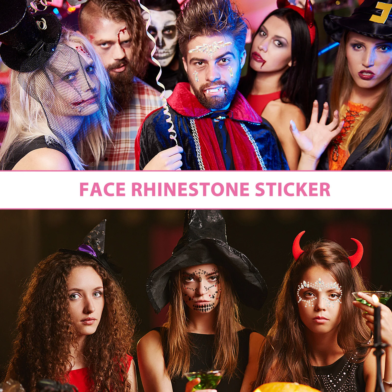 

3 Sheets Halloween Luminous Face Stickers Gems Rhinestones for Women