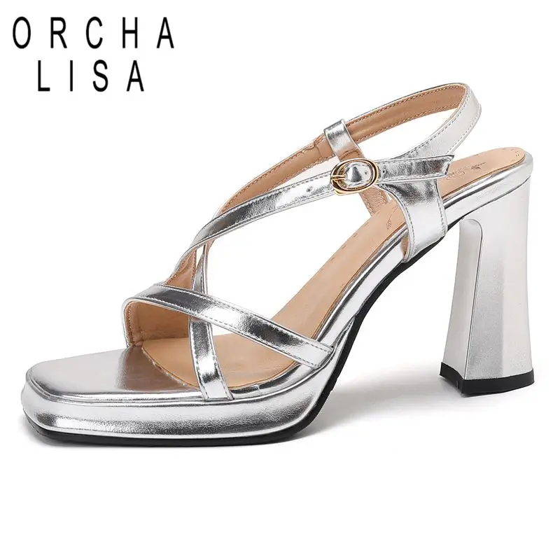 

ORCHA LISA 2025 Design Women Sandals Square Toe Block Heels 9cm Platform 2cm Buckle Strap Big Size 44 45 46 Fashion Dating Shoes
