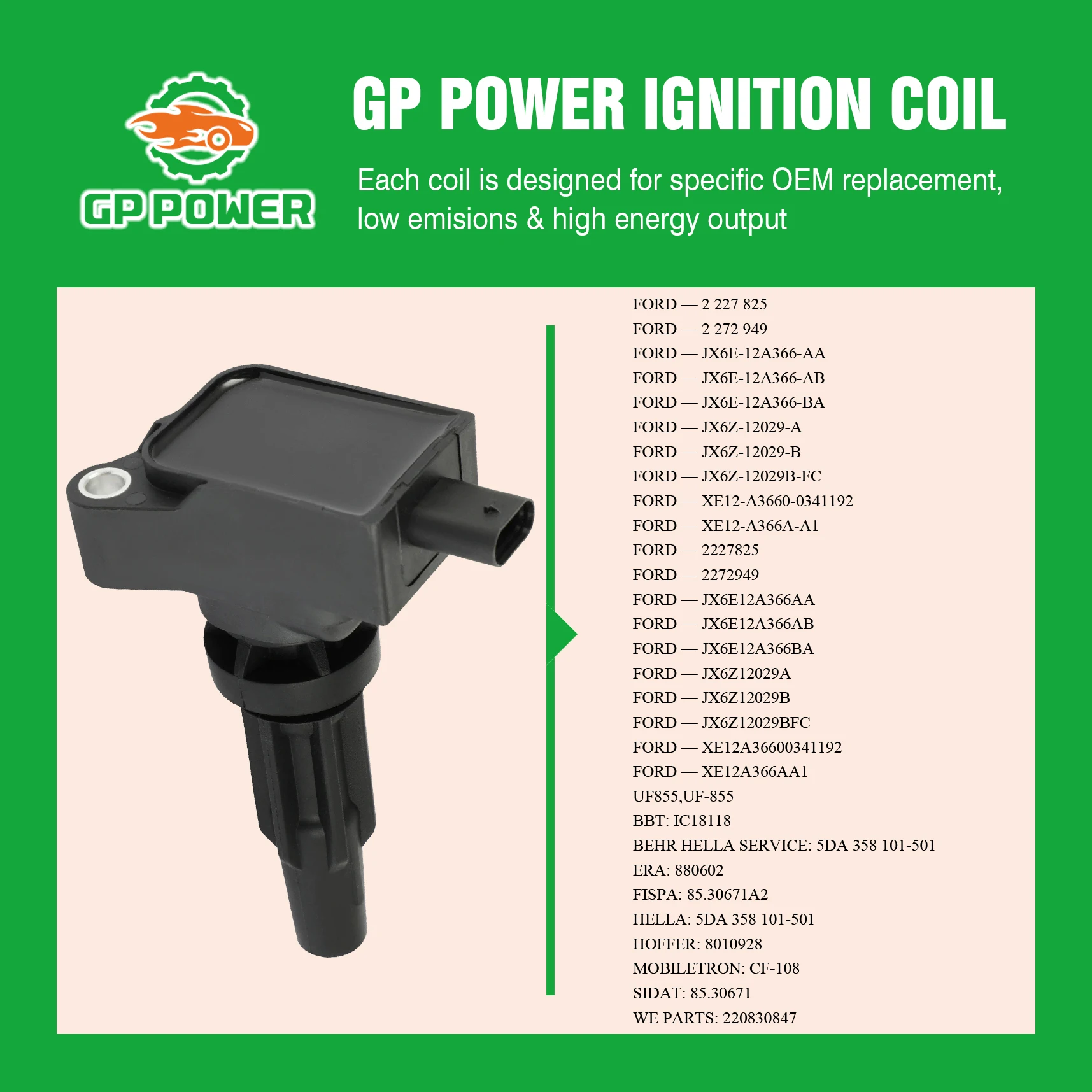 4PCS GP POWER IGNITION COIL JX6E-12A366-AA FOR FORD BRONCO EDGE