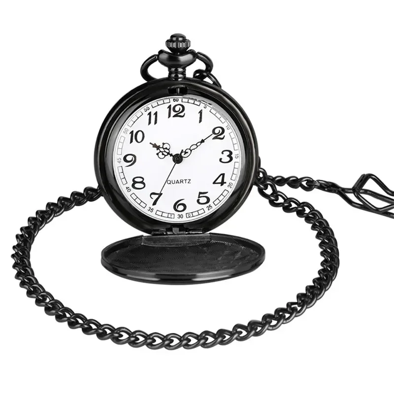 Steampunk To My Husband Series Men's Pocket Watch Black Quartz Analog Display Clock Pendant Chain Fob Watches Lover Gift