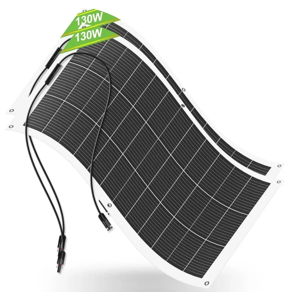 Waterproof Monocrystalline Lightweight Solar Panel, 2pcs 130 Watt 12 Volt (260W) Flexible Solar Panels, Solar Panel