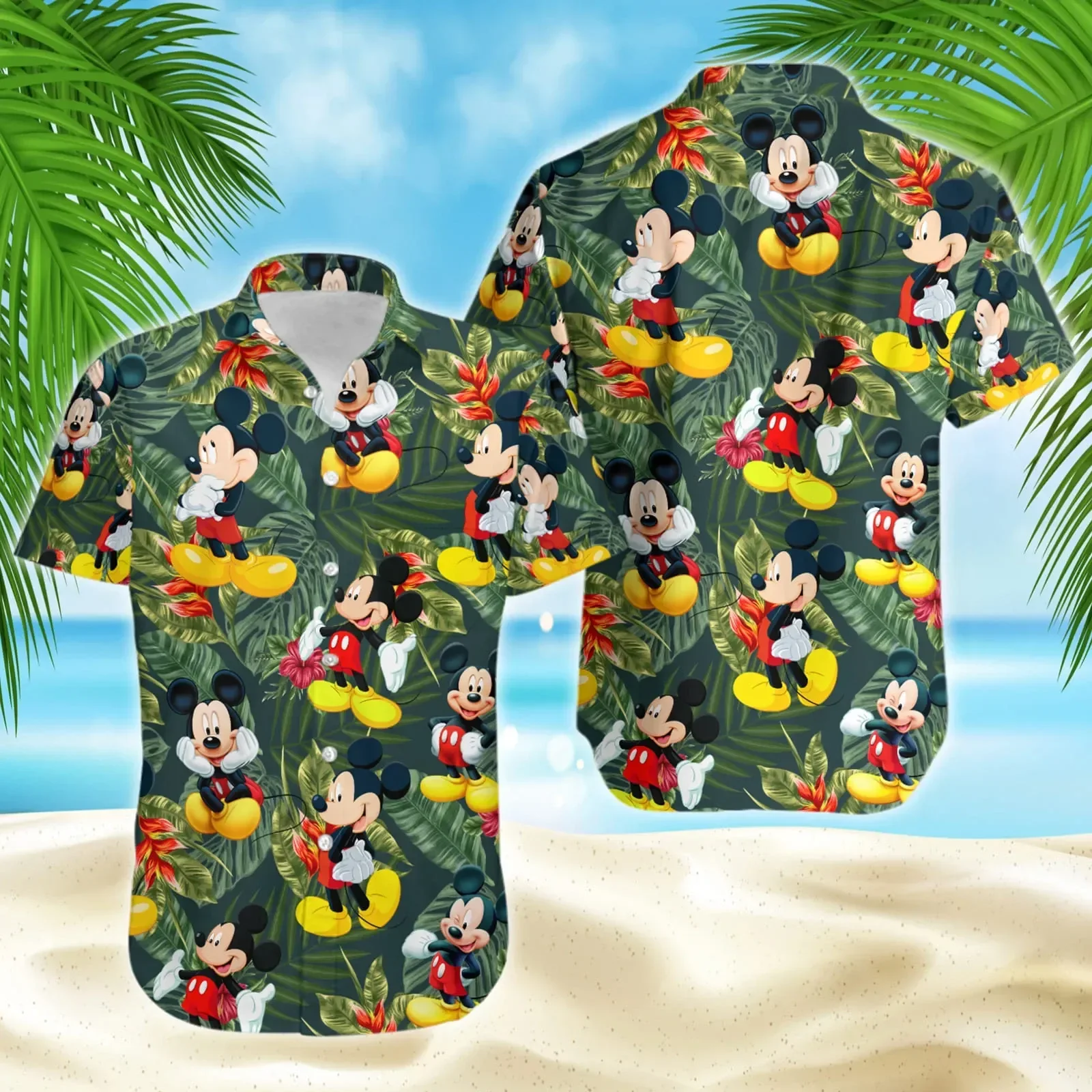 Disney-Chemise hawaïenne à manches courtes pour hommes et femmes, chemise de vacances d'été, chemise de plage décontractée, tureand Friends