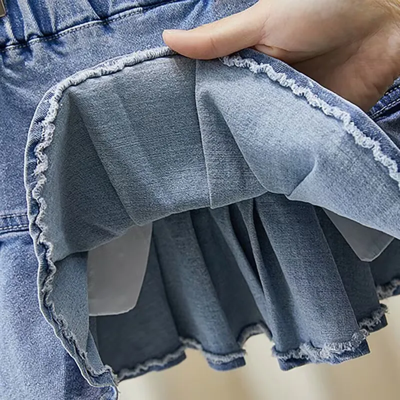 Baby Girl Casual Jean Pleated Skirts Infant Toddler Child Denim Skirt Summer Spring Baby Clothes 2 4 6 7 TY