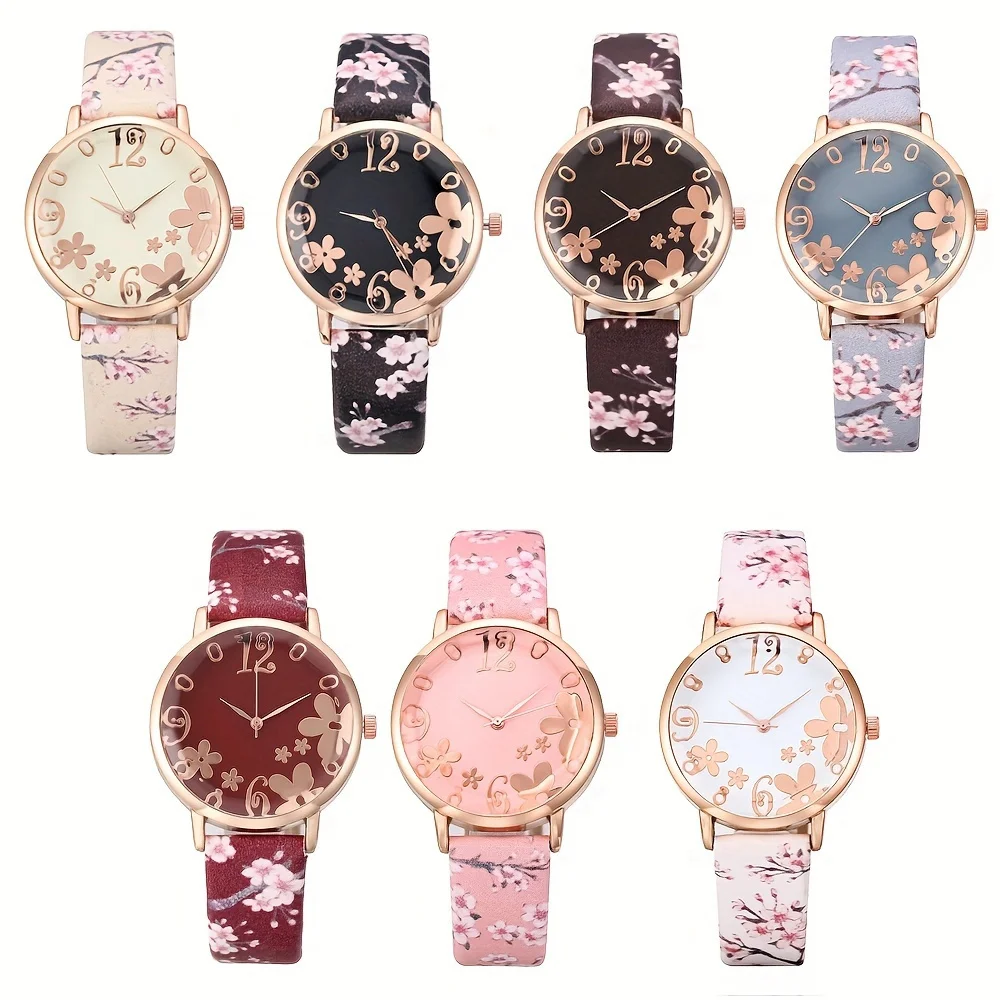 Women\'s Watch Elegant Flower Quartz Watch Casual Fashion Analog PU Leather Wrist Watch Gift For Mom Her