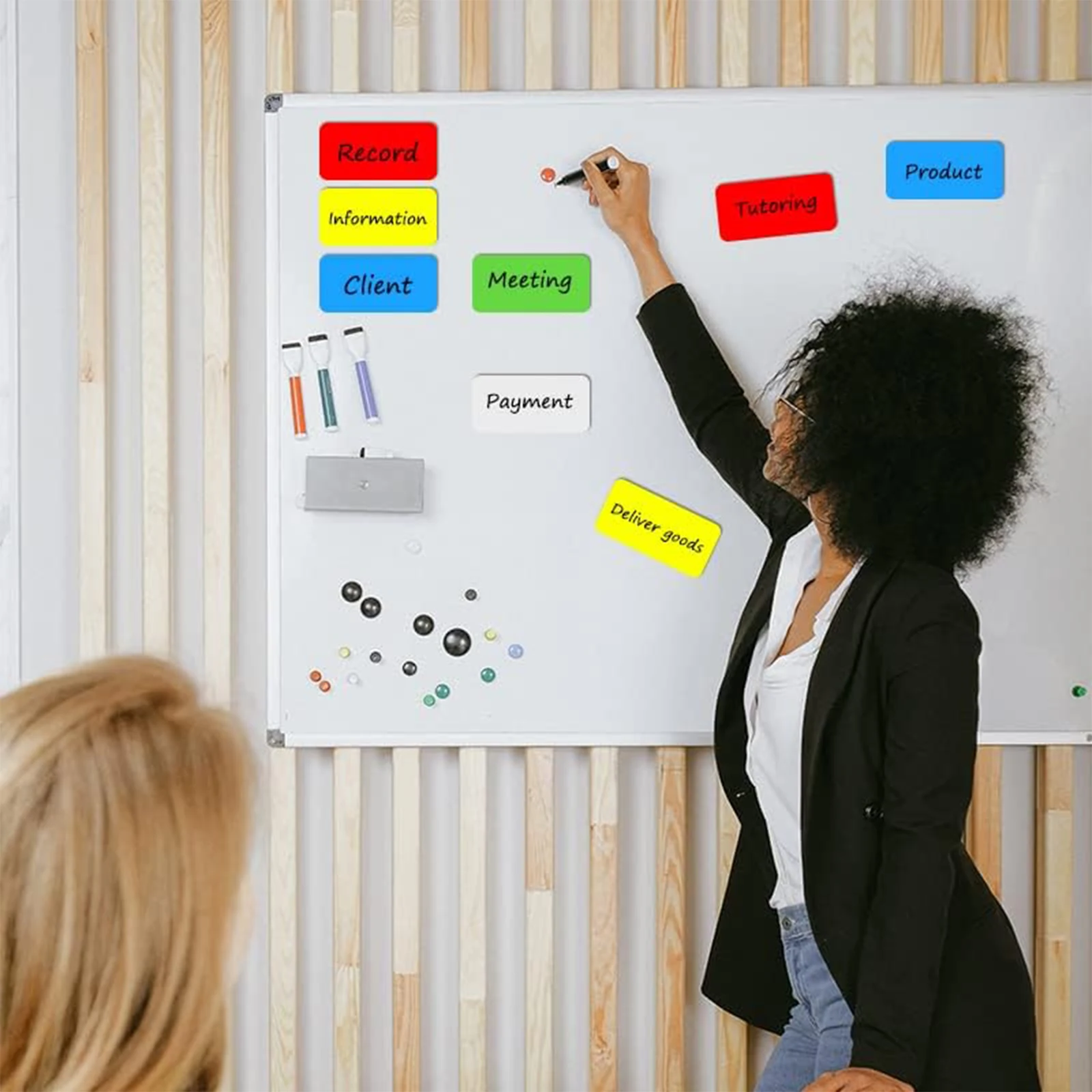 50 Pieces 1.2"x3.2" Colorful Magnetic Labels, Waterproof Strips for Fridge Home Office Garage Refrigerator Blank Writable Cards