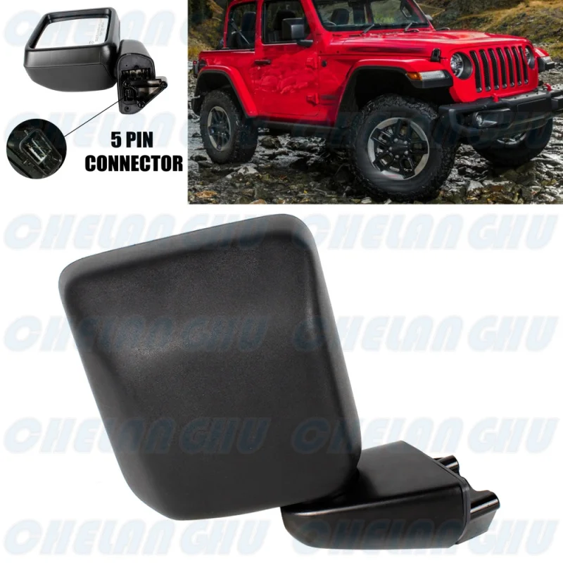 Right Side 5 Pins Satin Black Heated Power Adjust Reversing Mirror Assembly For Jeep Wrangler J1 2018 2019 2020 2021