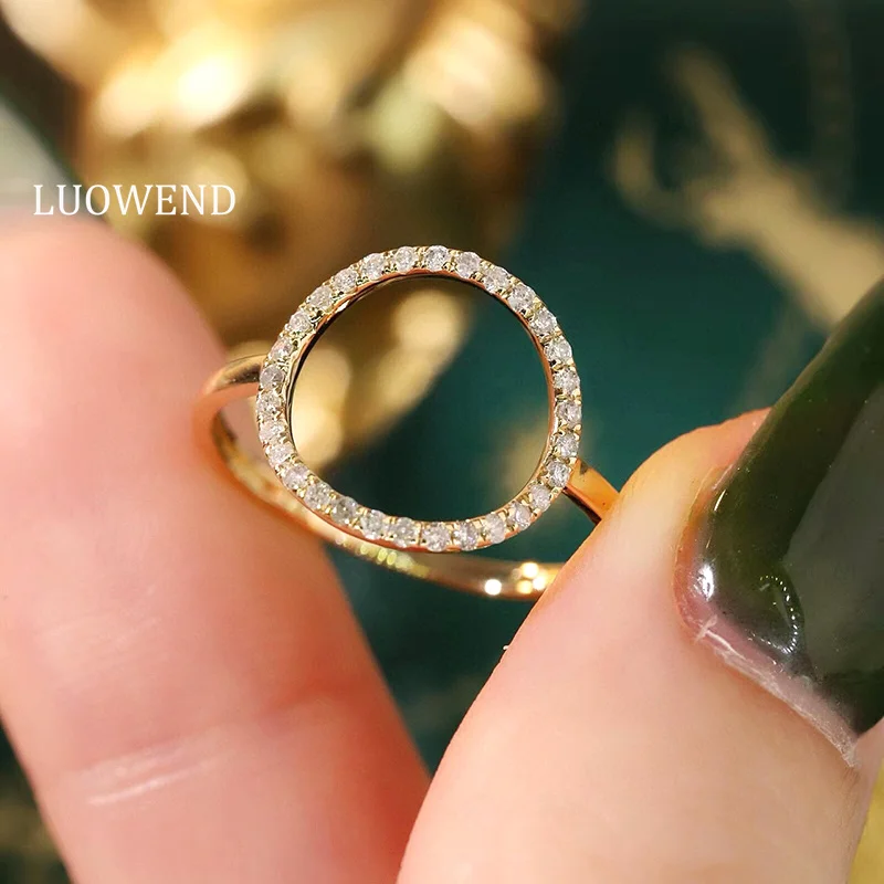 

LUOWEND 100% 18K White/Yellow Gold Rings Fashion Round Shape 0.20carat Real Natural Diamond Engagement Ring Women High Jewelry