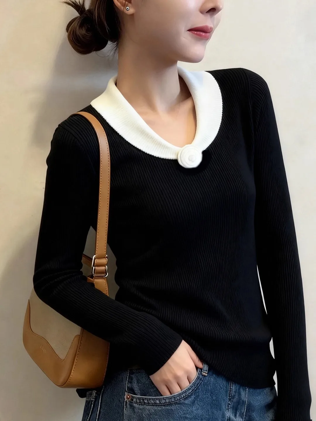 

Модный осенне-зимний вязаный свитер с цветочным 3D-вышивкой, длинный рукав, для ношения под одеждой, премиум-класса