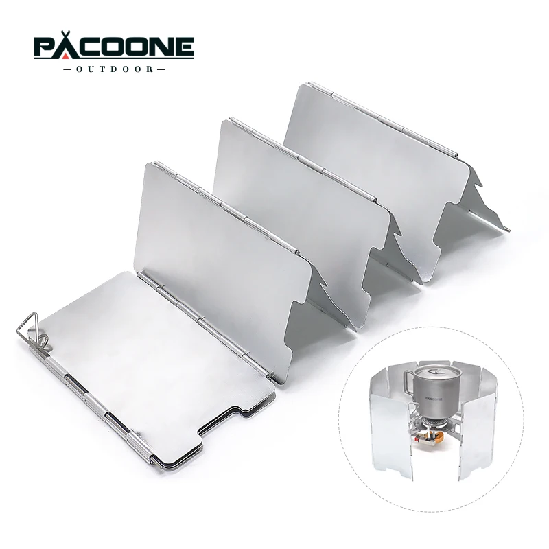 PACOONE Ultralight Outdoor 10 Plates Foldable Wind Shield Camping Stoves Windshield Foldable Gas Cookers Wind Deflectors Stove