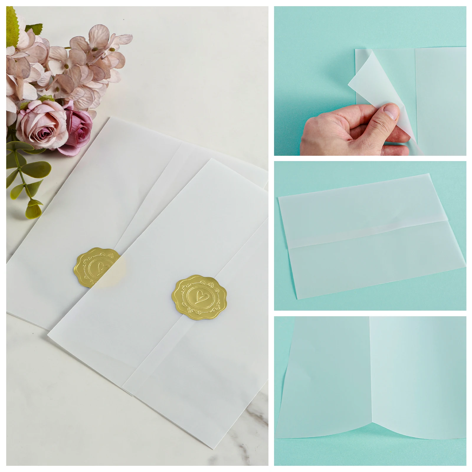 60/120pc Vellum Jacket for 5x7 Invitations Folded Vellum Paper Jackets Blank Translucent Wedding Envelope Invitations Wrap Liner