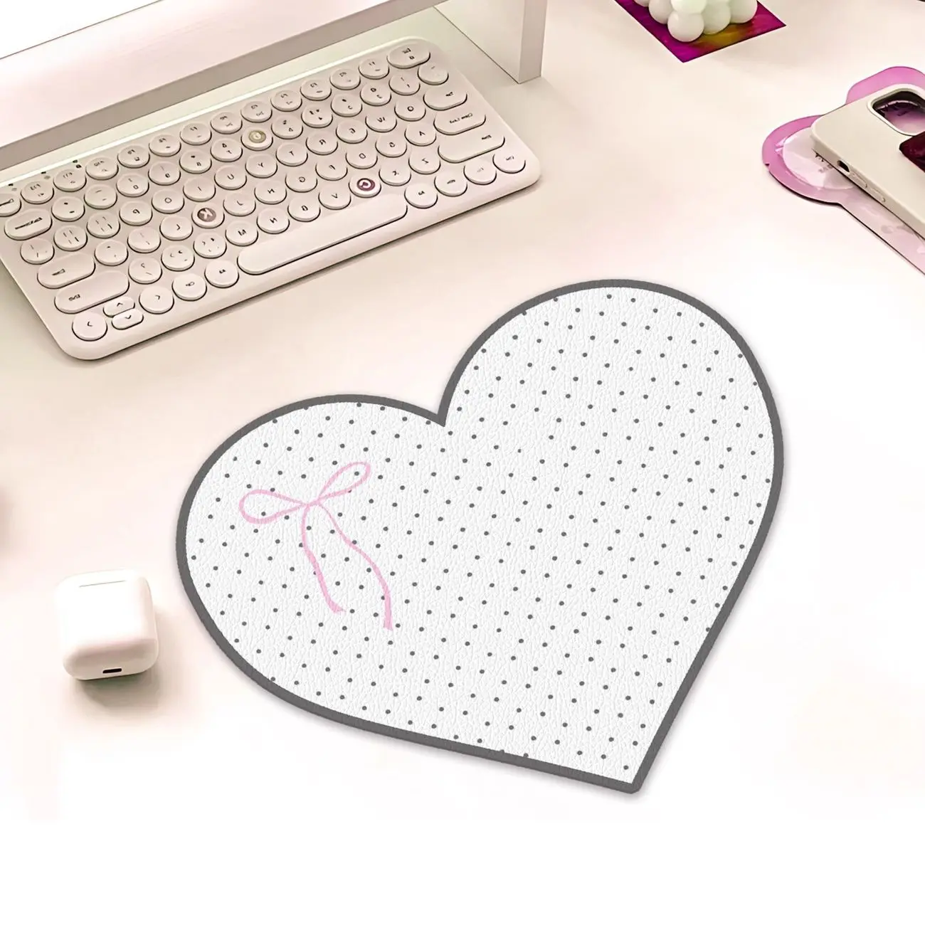 Ins Pink Wave Point Heart Stars PU Leather Mouse Pad Aesthetic Home Desk Mat Anti-slip Office Support Computer Laptop Table Mat