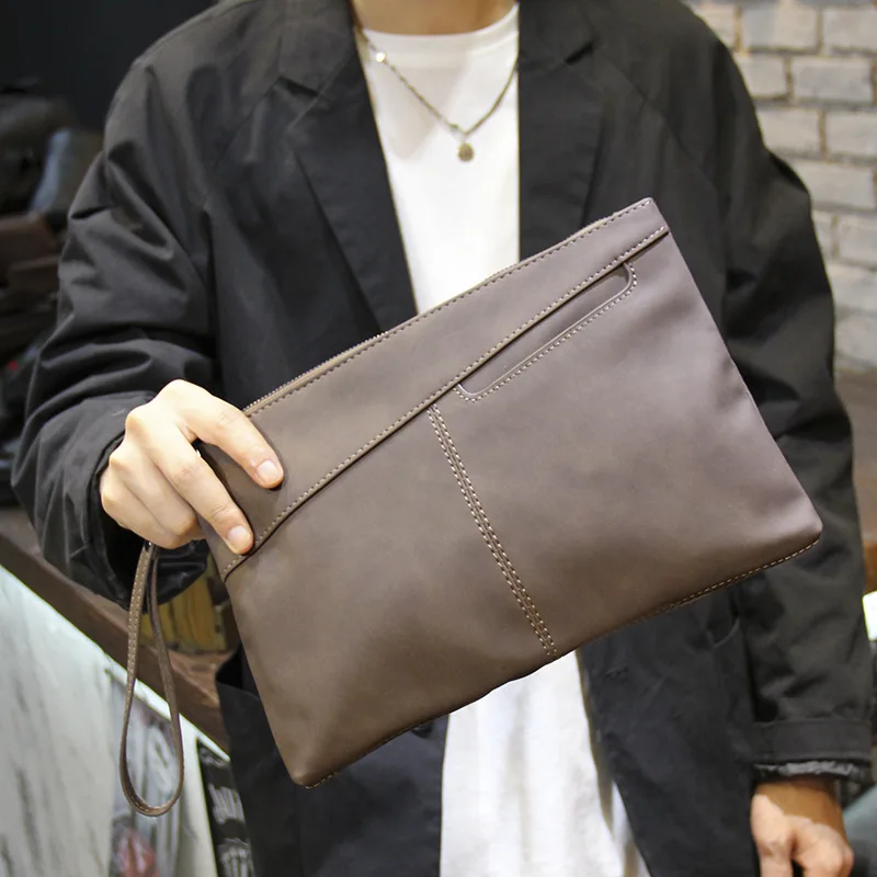 PU leather spliced simple large-capacity men's clutch bag, business document bag, retro briefcase