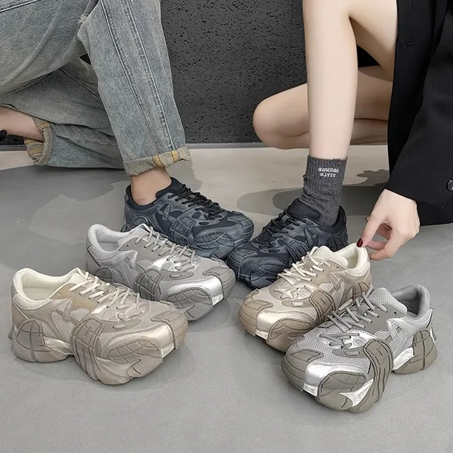 

Couple's Genuine Leather Octopus Dad Shoes Women's Thick Bottom Casual Fashionable Shoes Breathable round Toe Rubber Outsole