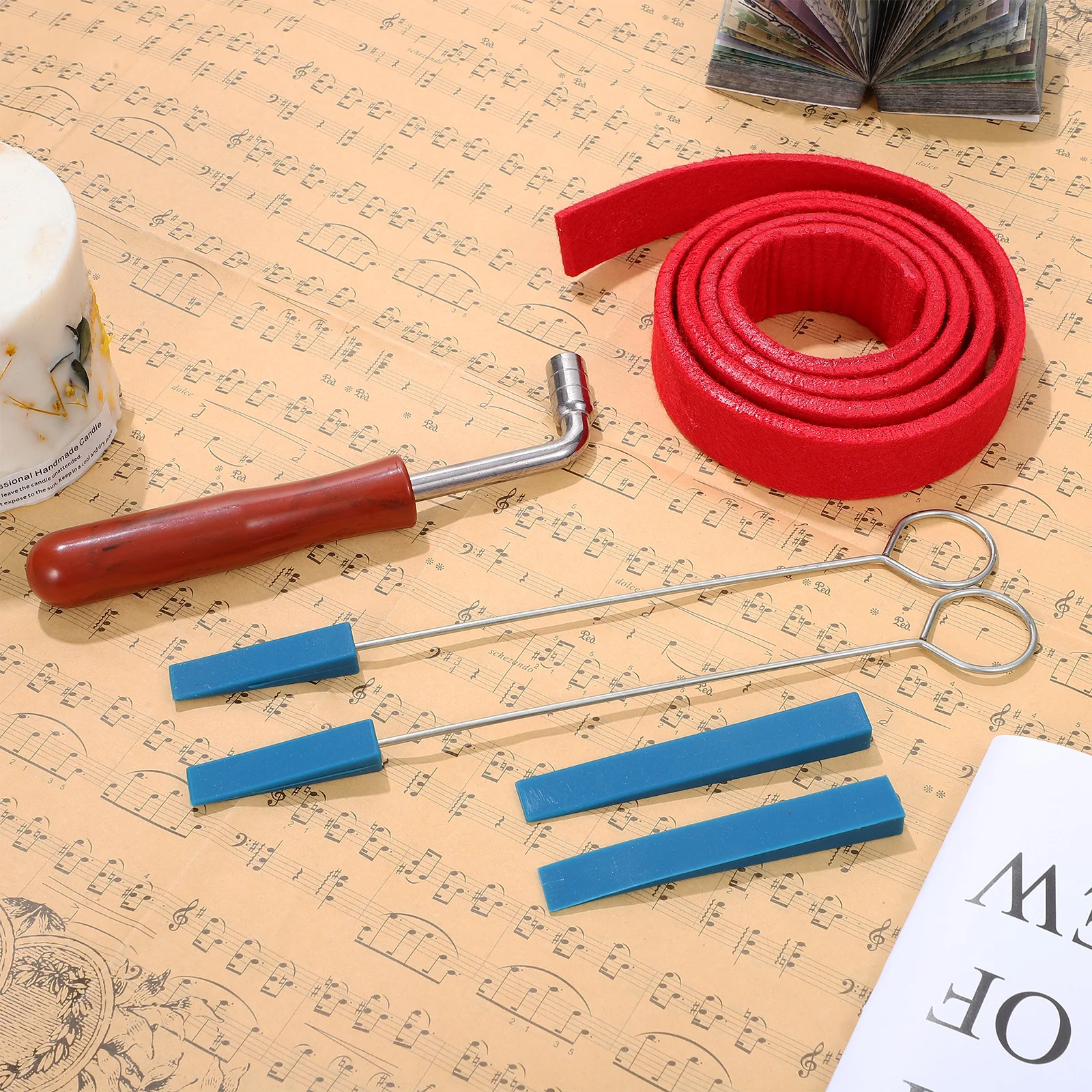 1Set Professional Piano Tuning Tools Kit Tuning Wrench Vocal Band Damper Blocks Handle Damper Sticks Piano Tune Repair
