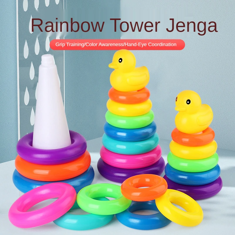 Animal Rainbow Stacking Ring Tower Stapelring Kids Montessori Toys Early Education Teaching Aids Wood Baby Toys Gift Stack Rings