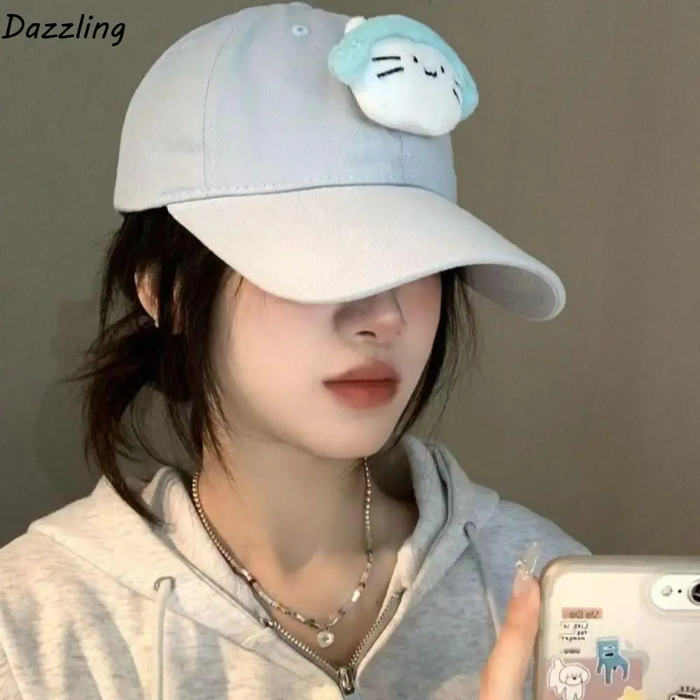

Fashion Korean Style Plush Doll Baseball Cap Anime Cotton Earphone Cat Sun Hat Baseball Hat Solid Color Peaked Cap Men