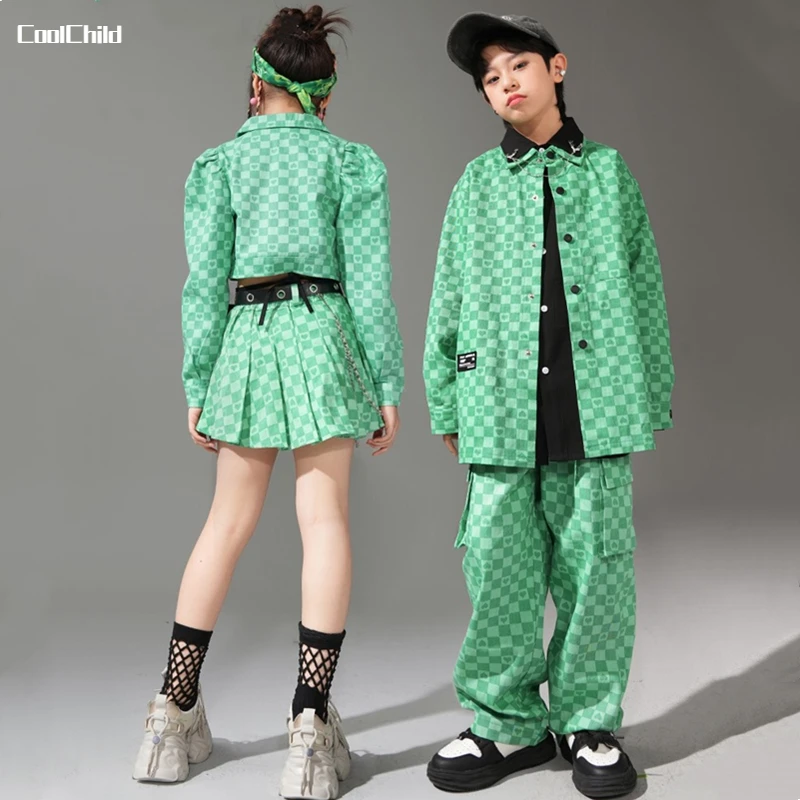 Hip Hop Girls Colorful Plaid Crop Jacket Skirts Boys Coat Street Dance Cargo Pants Child Streetwear Kids Teens Jazz Clothes Sets