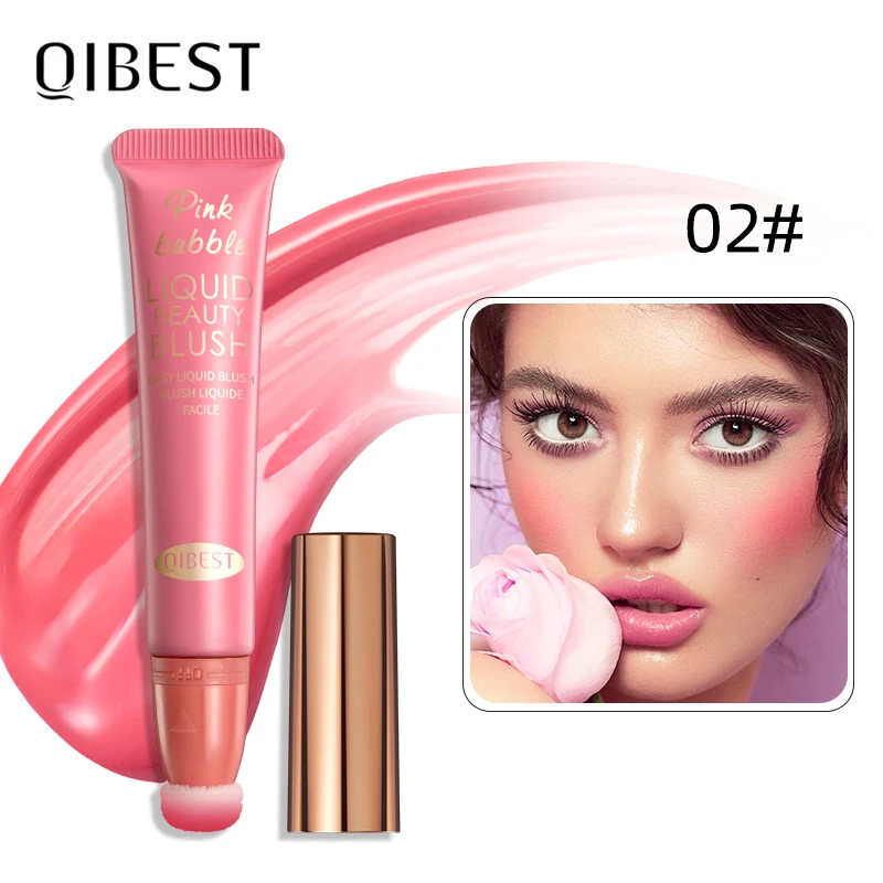 Qibest Blush Stok Crème Vloeibare Blush Met Kussen Applicator Voor Wangen Blusher Lichtgewicht Make Stok Lip Cheek Eye Stok