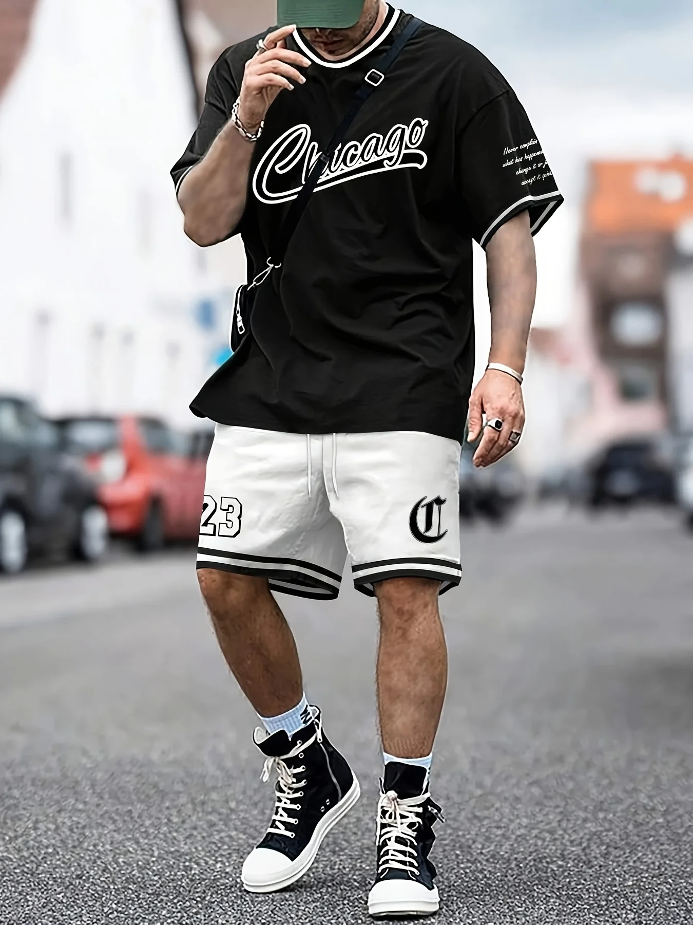 

2025 Summer new men's set 3D printed casual crew neck short-sleeved T-shirt and shorts two-piece summer outdoor set