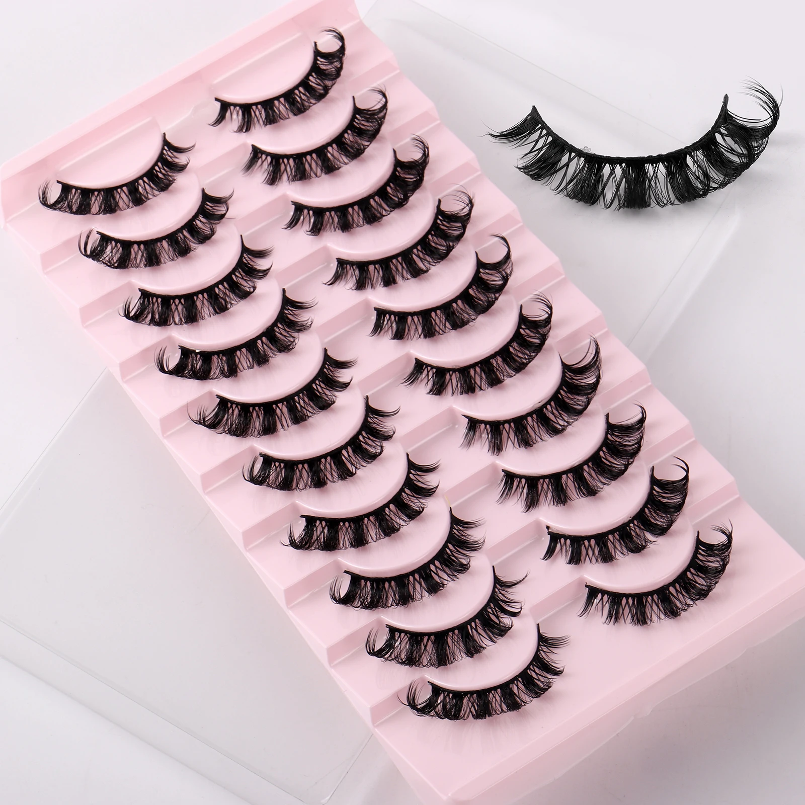 10 Paar russische Streifenwimpern, D-Locken, künstliche Wimpern, natürliches Aussehen, flauschiges Volumen, dünne russische Wimpern, künstliche Wimpern mit 3D-Effekt – Detail 5
