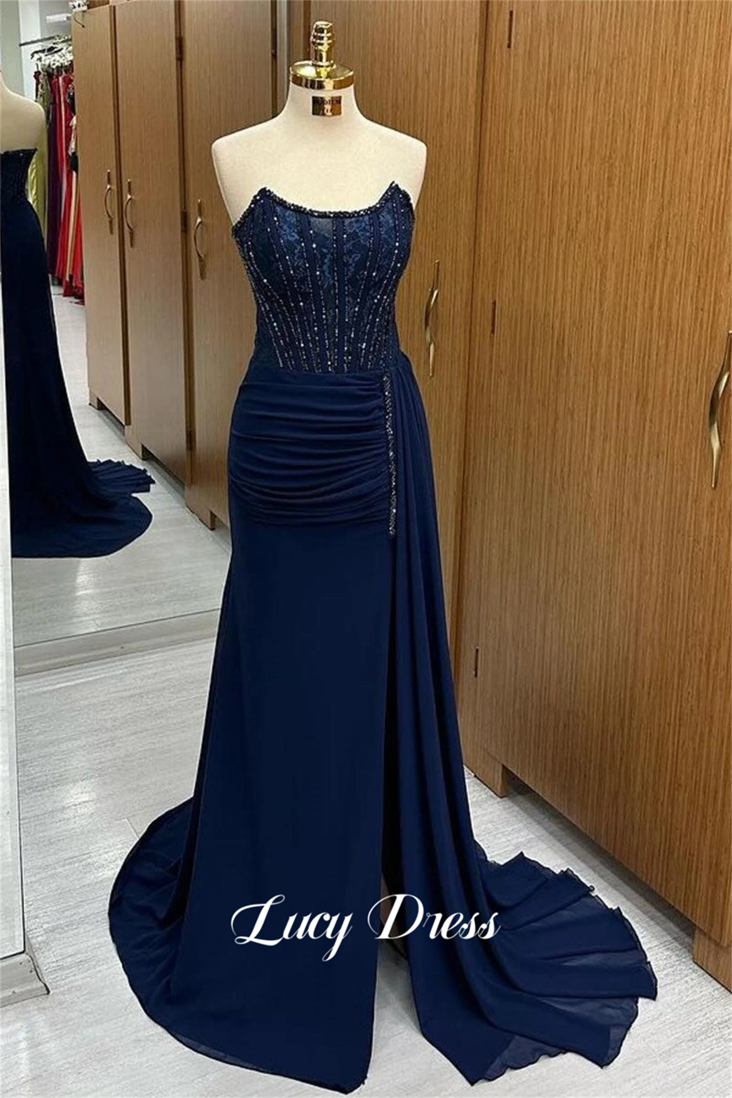 Lucy Evening Dress Mermaid Cut Grace Dark Blue Party Robes De Cocktail Dresses for Special Occasions Ball Gowns Prom Customized