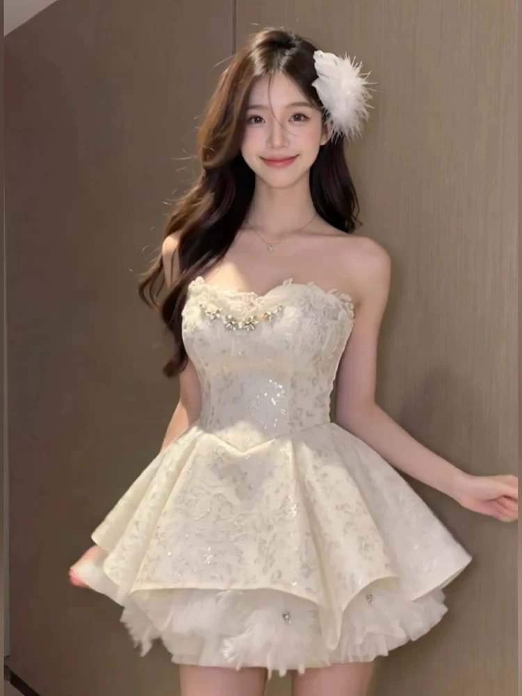 

XZY plus Size Pure Desire Princess Style Diamond Embellished Bustier Dress Women's Summer Birthday Dress Fluffy Skirt