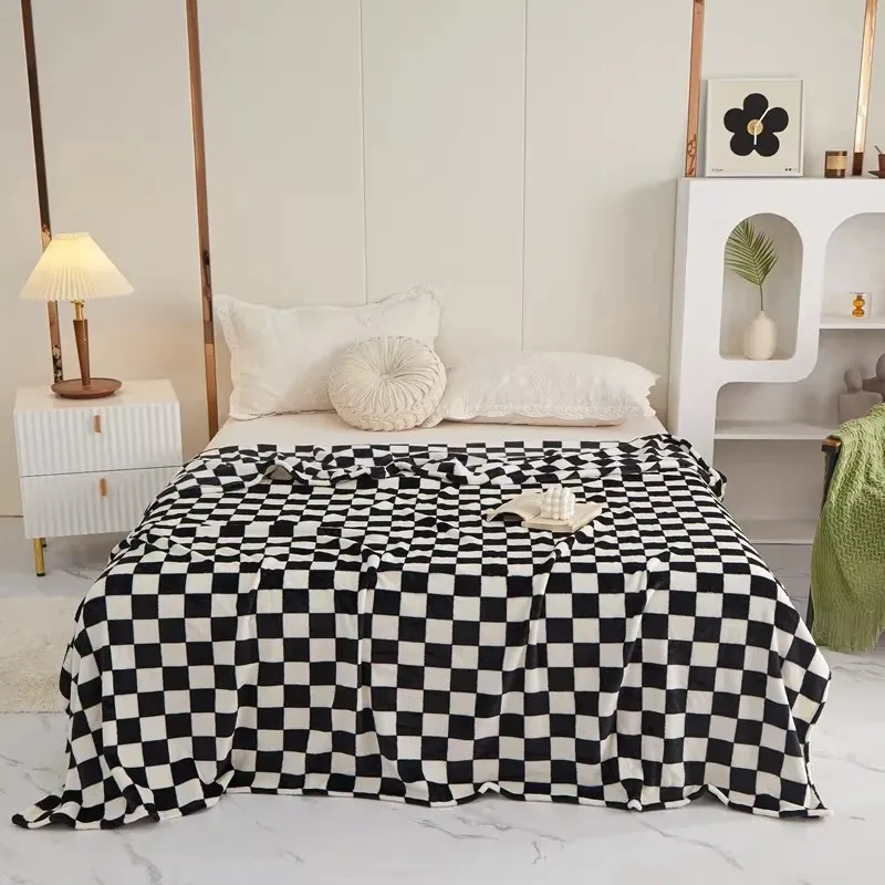 VIKAMA Einfache schwarze Schachbrett-Waschlappen, Sommerdecke, Büro, Schal, Nickerchen, Host, Klimaanlage, Decke, Sofabezug, Decke