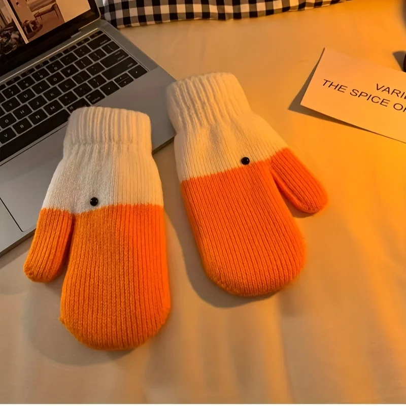 ถุงมือทำมือรูปห่านขนาดใหญ่ 1 คู่ ตลกและน่ารักสำหรับผู้หญิง บุด้วยผ้าหนาและให้ความอบอุ่น เหมาะสำหรับนักเรียนในฤดูหนาว