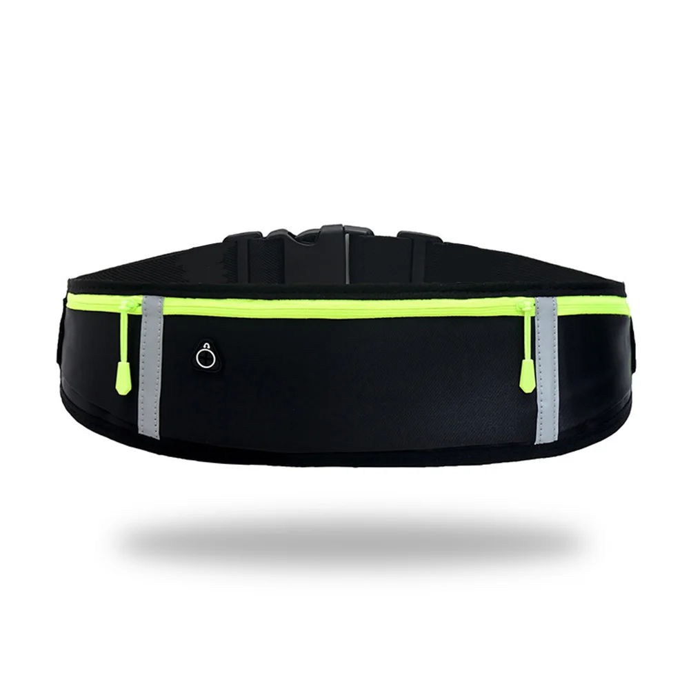 Black Ultra-Thin Marathon Waist Belt Adjustable Waterproof Reflective Strips Sports Pouch for Running Hiking Traveling Fitness