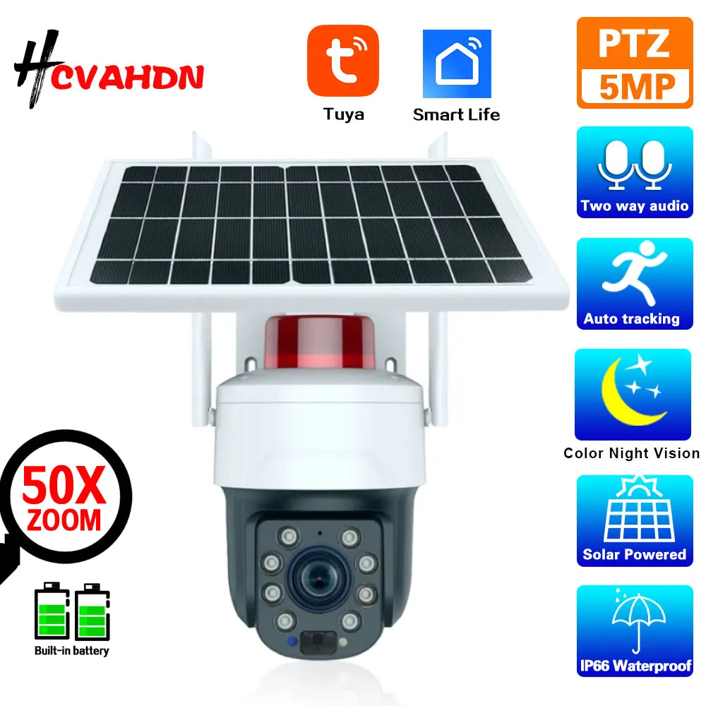 

Tuya 5MP Solar Powered WiFi PTZ IP Security Camera 50X 30X Zoom Outdoor Waterproof Wireless CCTV Surveillance Camera Smart Life