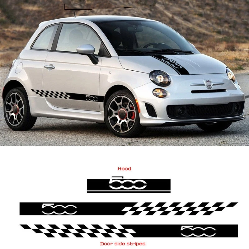 1 Set Car Hood Bonnet Stickers Body Door Side Skirt Stripes Decal for Fiat 500 Auto Decorate Vinyl Film Black