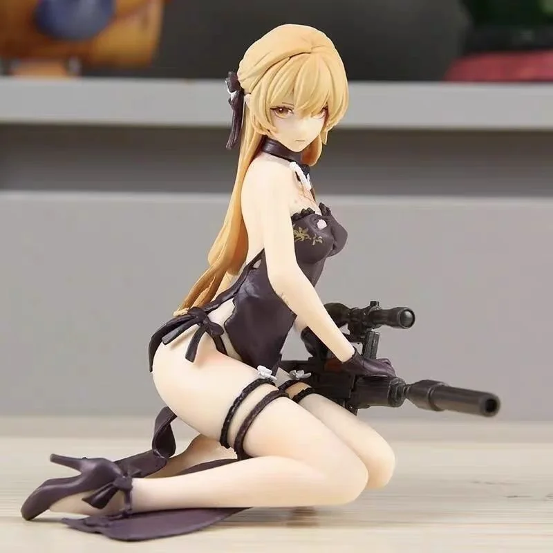 Fantasy Game Female Character Golden Wavy Hair Figure Pvc Material Lace Outfit Long Sniper Gun Included Desktop Collectible Toy