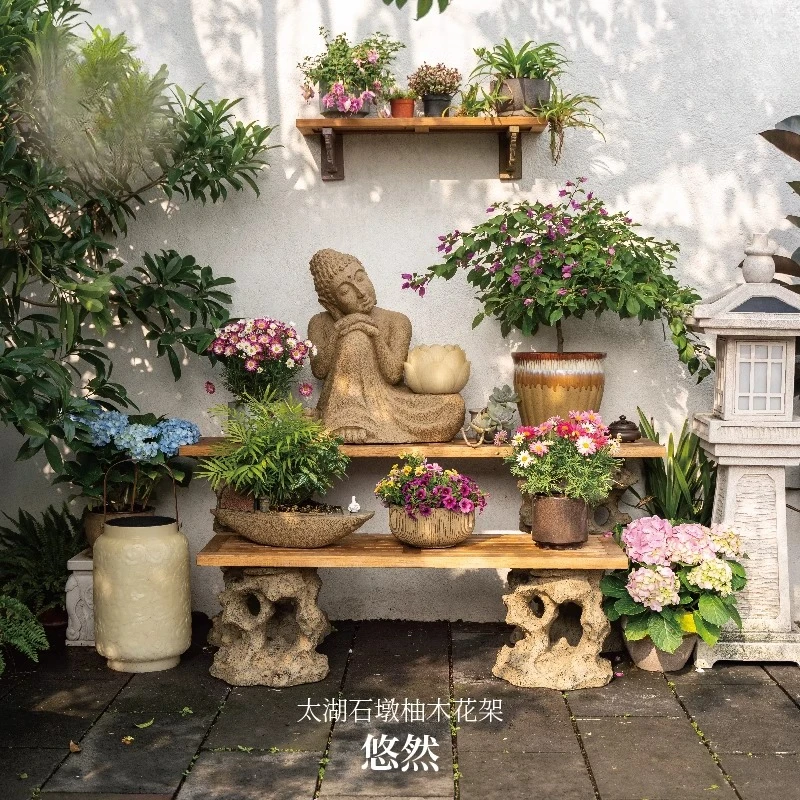 ชั้นวางดอกไม้ไม้เนื้อแข็งกลางแ - Bonsai Garden Chinese Garden บทวิจารณ์และราคา