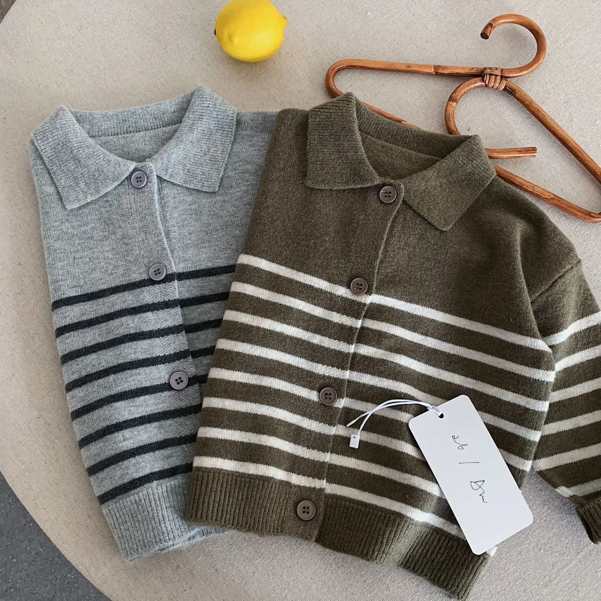 Boys' Sweater 2026 Spring Autumn Winter New Collection Children's Collar Striped Knitted Cardigan Boys' Elegant Top